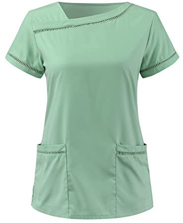Kasacks Damen Pflege - Schlupfkasack Damen Kurzarm Kasack Berufskleidung T-Shirt V-Ausschnitt Bluse Tops mit Tasche Solide Krankenpflege Altenpflege Pflegekasack Medizinisch Schlupf-Kasack
