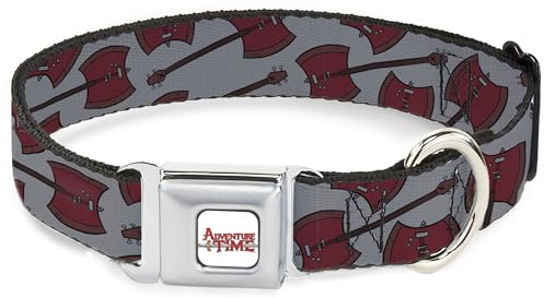 Cartoon Network Pet Collar, Dog Collar Metal Seatbelt Buckle, Adventure Time Marcelines Axe Bass Guitar Scattered Gray, 20 to 31 Inches 1.5 Inch Wide