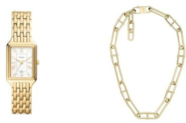 Fossil Women's Raquel Watch and Heritage Necklace, Gold-Tone Stainless Steel, Set