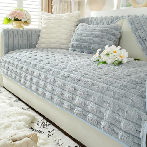 ZCXRYFL PlüSch-Sofabezug L/U-Form Eckcouch Universal-Sofa Abdeckung 1 2 3 4-Sitziger Rutschfester Sofa üBerzug FüR Leder-/Holz-/Stoff Sofas, Kratzfeste Balkondecke FüR Katzen(Pillowcase:45X45cm,Grey)