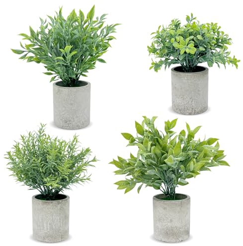 newkaijian Plantes artificielles - Mini Eucalyptus et Olivier - 4 pièces pour décoration dans la Cuisine, Le Salon et Le Bureau - Facile d'entretien et Durable (4 pièces-002)
