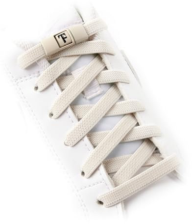 TEEZY No Tie Shoe Laces for Trainers | Premium Elastic Weave & Quick Lock Buckle | Flat Shoe Laces For Adults & Kids | Elastic Shoelaces Black White Laces No Tie | ORIGINAL (Beige)