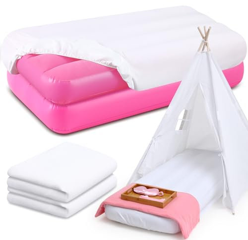 Windyun 2er-Set Kinder-Luftmatratze, Großpackung mit weißem Spannbetttuch, aufblasbares Bett, 160 x 68 x 20 cm, aufblasbares Luftbett, Camping-Schlafmatte für Kinder im Alter von 3–10 Jahren