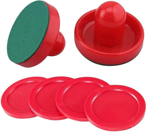 Air Hockey Pushers, 2 Stück 96mm Air Hockey Tisch Filzschieber mit 4 Stück Roten Pucks für Tabellen Spiel (Rot)