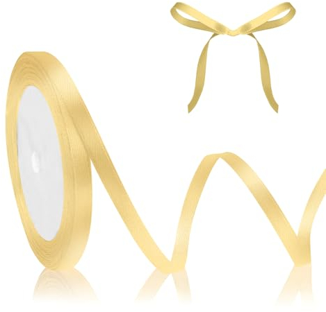 Creme Geschenkband Satinband Gold Creme 23m, 6mm Breite, Schleifenband Hochzeit Beige Geschenkband Hochzeit, Stoffband für Weihnachten Taufe Geburtstag Basteln Geschenkverpackung Dekoband Seidenband