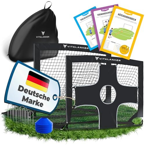 VITALANKER Fußballtor Kinder Set mit einhängbarer Torwand inkl. Challengekarten - Fußballtore für Garten Kinder, Fußballtor Kinder Outdoor, Tor, Fußball Tor, Goal