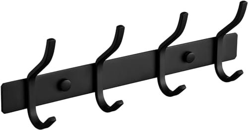 YUET Garderobenhaken mit 4 Haken, Garderobenleiste Edelstahl, Kleiderhaken Wand, Hakenleiste für Schlafzimmer Bad Küche Garderobe Wandgarderobe (Schwarz)