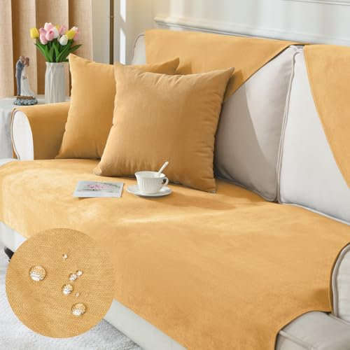 Alishomtll Sofabezug 1/2/3/4 Sitzer, Universelle Wasserdicht Sofa Überzug Ecksofa, L Form Couch Überzug, Hund Katze Anti-rutsch Sofaüberwurfe Sofaschoner für Wohnzimmer (Gelb, 90x180cm)