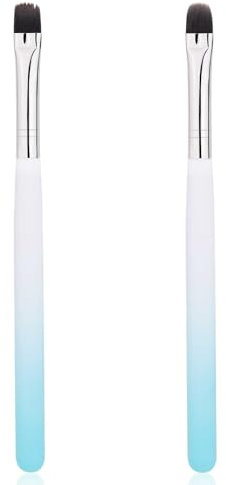 NQEUEPN 2pcs Nail Art Clean Up Brushes, Round & Flat Head Pen Painting Tools for Gel Nails, Blue Aluminium & Plastic/Acrylic Handles, Synthetic Bristles, Salon & Home Use