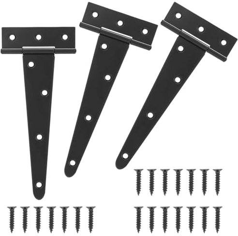 MOCNT 3 Piezas Bisagras en T con Tornillos 300mm Bisagras para Puertas de Jardín 12 Pulgadasde Bisagra de Correa en T Bisagra Plegables para Granero Puertas de Cobertizo Madera Negro