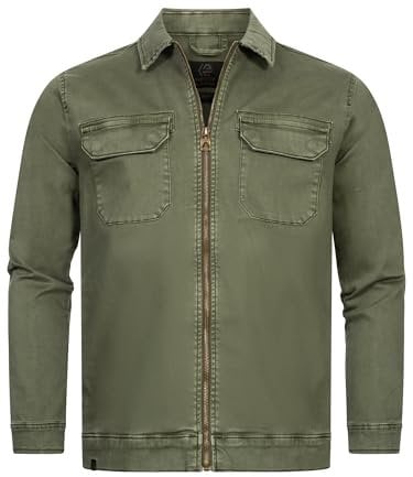 Indicode Herren INRusso Langarm-Hemd mit Zwei Brust-Taschen und Reißverschluss | Herrenjacke Männer Army, L