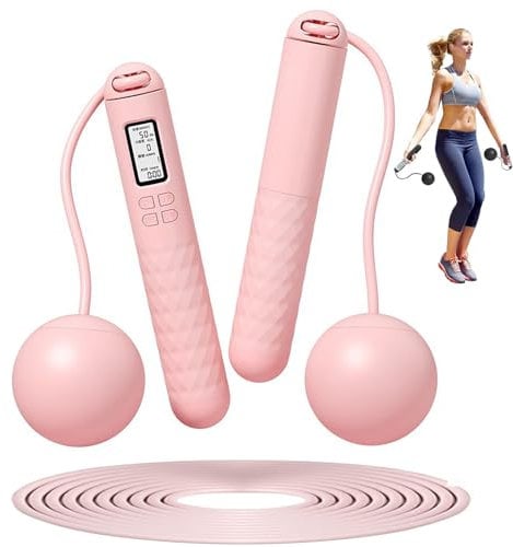 Cordless Skipping Ropes With Counter,6CM Weighted Gravities Ball Jump Rope,Wireless Skipping Rope For Adults Fitness,At Home Workout Experience Equipment For Women Men (Rose)