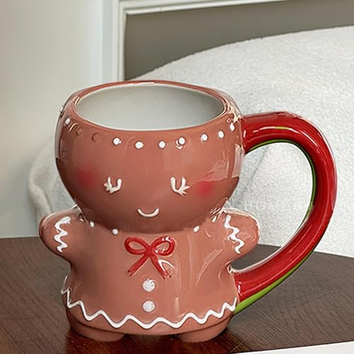 Zibeem Gingerbread Mug Christmas Ceramic Coffee Mug Gingerbread Man Shaped Mug with Handle Novelty Gingerbread Tea Latte Cappuccino Cup Giftss for Your Loved O-NES Christmas