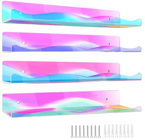 DIDILLX 4 bunte Acryl-Regale, praktische Bücherregale aus Acryl, stabiles schwebendes Wandregal