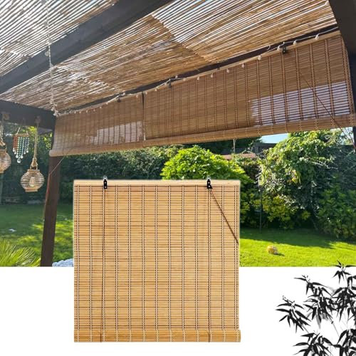 Bambusrollo 50cm 60cm 90cm 100cm 120cm 140cm 150cm,60% Lichtfilternde Rollläden,Rollo Bambus Für Türen Fenster,Sichtschutzvorhänge,Sonnenschutz Bambus Jalousien,Mit Heber,W×H-50×240cm(20*94in)