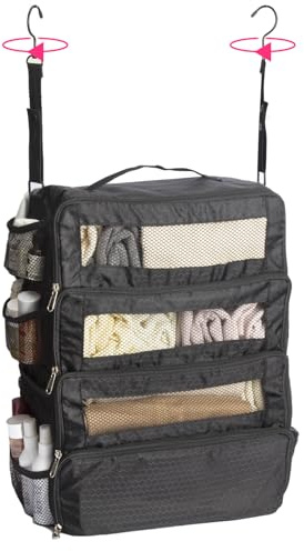 STORICANS Hanging Travel Packing Organiser, Travel Essentials Portable Luggage Hanging Shelves Packing Cube Closet Bag for Clothes Hangers Foldable for Suitcase Luggage,Black Medium