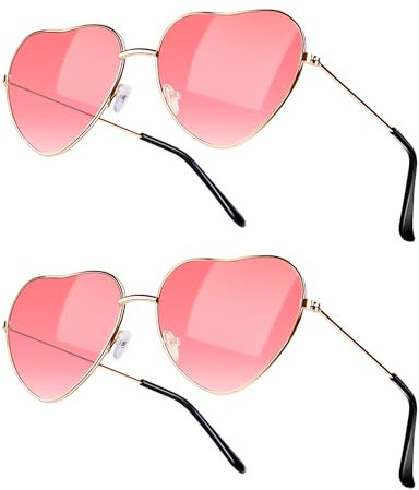 Kiiwah 2 Paare Sonnenbrillen Damen Herz Geformt Sonnenbrille Metallrahmen Retro Sonnenbrille Hippie Brille Party Kostümzubehör