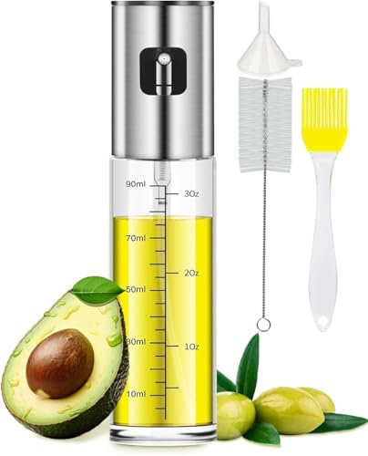 MRUN BONE Ölsprüher für Speiseöl, 100ml Sprühflasche Öl, Ölspray zum Kochen, Öl sprayflasche für Heißluftfritteuse, Oil Sprayer mit Skala & Trichter, Ölspray für Öl & Essig
