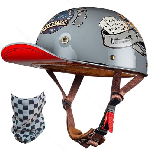 Vintage Motorrad Halbhelm, Halbschalenhelm Baseballmütze-Helm mit ECE-Zulassung, Motorrad Jet Helm Baseball Cap mit Gesichtsschutz Schnelllösetaste für Scooter Cruiser