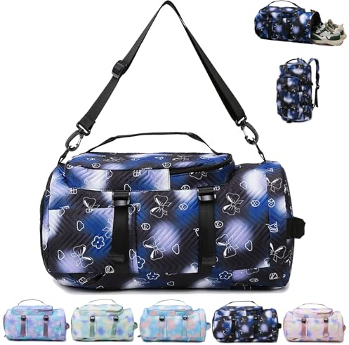 AUNGKWANG Yogatasche Groß, Sporttasche Mädchen, Wasserdicht Turnbeutel, Reisetasche Kinder, Gym Bag, Schwimmtasche, Sportrucksack, Trainingstasche mit Schuhfach & Nassfach (Schwarz)