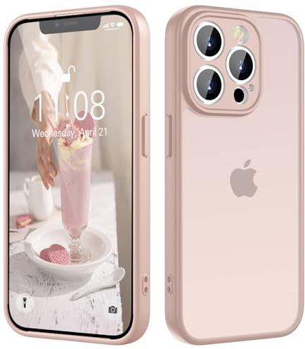 KPPIT for iPhone 13 Pro case,Shockproof Military Grade Drop Protection, Frosted Translucent Back iPhone 13 Pro Phone case,Pink