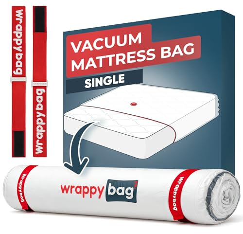 Wrappybag – Sac sous vide Matelas Déménagement 90x200 – Kit Complet Housse protection matelas sous vide Étanche avec Clips & Sangles auto agrippantes – Compatible Toutes Tailles et Aspirateurs