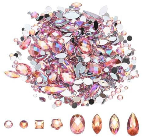PATIKIL 500 Stück AB Bunte Kristall Strasssteine Gemischte Farben Flache Acryl Schmucksteine Verschiedene Formen Für DIY Nail Art Bastelparty Deko - (Rosenrot AB)