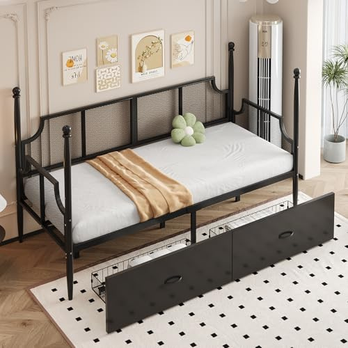 Generisch Multifunktionales Eisenbettsofa 90x200cm Vintage-Design mit Stauraum & Netzlehne – Tagesbett für Gästezimmer & Kleinwohnungen