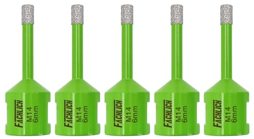 FACHLICH 6mm Tile Drill Bits - 5pcs Diamond Drill Bit for Porcelain Tiles Diamond Core Drill Bits Tile Hole Saw for Porcelain Ceramic Marble Granite Stone Quartz,M14 Thread