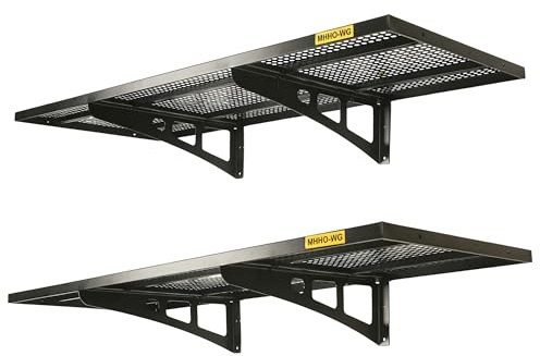 MHHO-WG Garagenregal Wandmontage,Schwerlast Wandregal 254kg,4X1,64 Ft | Schwerlastregal Wandmontage 2er-Set,Regal metall wandmontage mit Haken,für Garagenlagerung, Lager,Schuppen & Keller Schwarz
