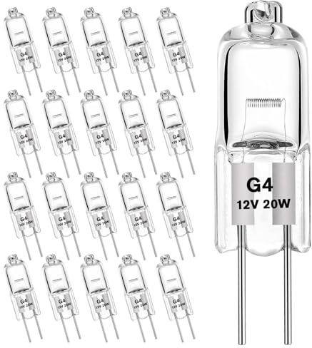 Carehabi G4 Halogen 12V 20W, 20 Stück, 2700K Warmweiß, dimmbar | 280 lm, 360° Abstrahlwinkel und 8 × 30 mm; für passende G4-Leuchten in Küche, Dunstabzugshaube, Tischlampe und Caravan.
