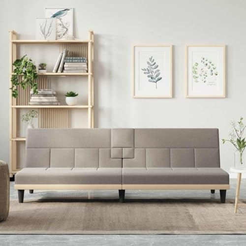 Owoxanthellate Schlafsofa 200x89x70 cm Taupe, recamiere mit USB, 3-Fach verstellbar, klappbarer Teetisch & Getränkehalter, Holzrahmen