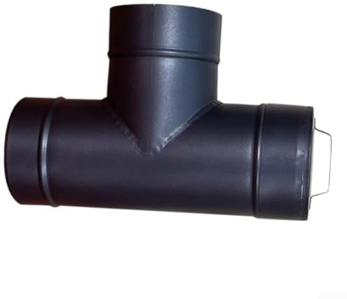 Tuyau de poêle à paroi unique noir de 15,2 cm avec bouchon de nettoyage pour poêle à bois, joint en T en acier inoxydable résistant aux hautes températures, 150 mm, compatible avec isolation classe A