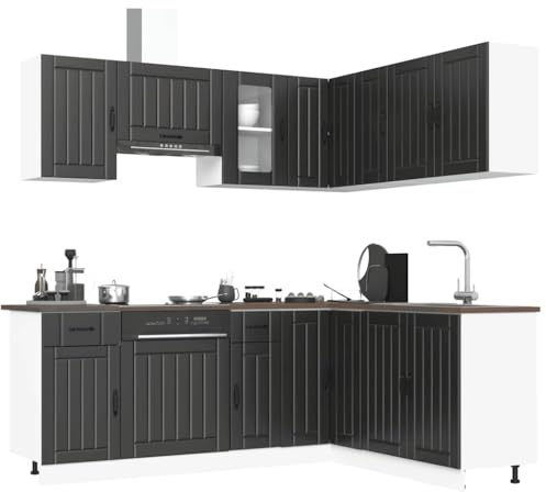 ACAGALA Küchenschrank Set 11-TLG. Küchenzeile in L-Form, Einbauküche Eckküche ohne Arbeitsplatte & Elektrogeräte, Erweiterbar Modular, Küchenblock für Selbstmontage und kleine Küche, Schwarz