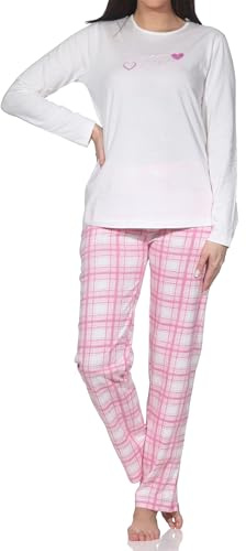 Normann Damen Schlafanzug mit Karierter Pyjama-Hose aus Single Jersey - auch in Übergröße