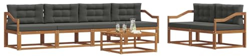 vidaXL Outdoor-Sofagarnitur mit Kissen 7 pcs Natur und Anthrazit, Modernes Garten-Sofagarnitur, langlebige Gartenmöbel, modulare Gartenmöbel, Lounge-Dekor für Poolseiten