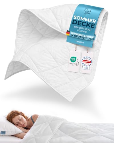 Glückstoff® Sommerdecke 200x200cm [Zertifiziert IN Deutschland] - Sommer Bettdecke mit 100% Öko-Tex Füllung - Sommerbettdecke Leicht - Dünne & Kühlende Decke - Summer Blanket - Leichte Schlafdecke