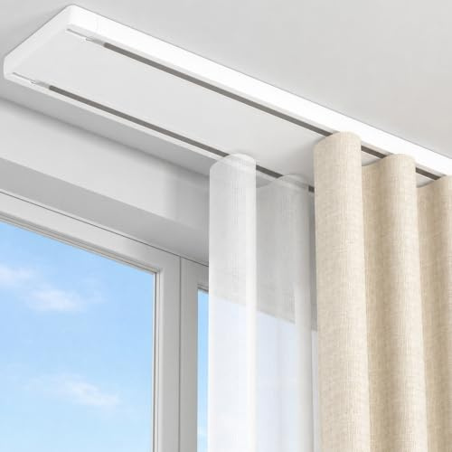 PeSenp Gardinenschiene 2-Läufig Aluminium Deckenmontage 275 cm Weiß | Mit Handsäge - Kürzbar, Leise Curtain Rail, Ideal für Wohnzimmer, Schlafzimmer, Büro und Balkon, Moderne