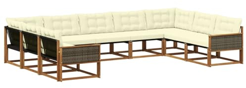 vidaXL Outdoor-Sofagarnitur mit Kissen 9 pcs Natur und Creme, Garten Lounge, Moderne Outdoor-Couch, witterungsbeständiger Sitzbereich, bequem für die Terrasse