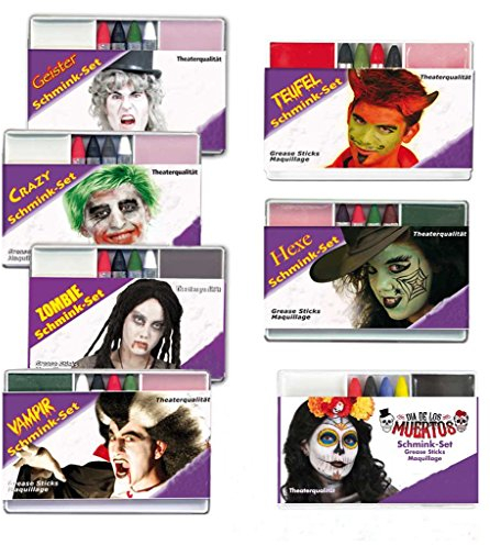 KarnevalsTeufel Schminkset in Theaterqualität Make-Up Gesichtsschminke Verschiedene Ausführungen (Hexe)