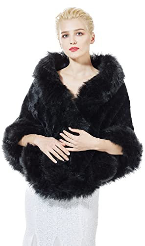 BEAUTELICATE Stola Schal Damen Kunstpelz Braut Jacke Bolero Pelz Brautschal Brautstola Schwarz Ivory für Winter Hochzeit Festlich 20er Jahre Abendkleid (Schwarz, Einheitsgröße)