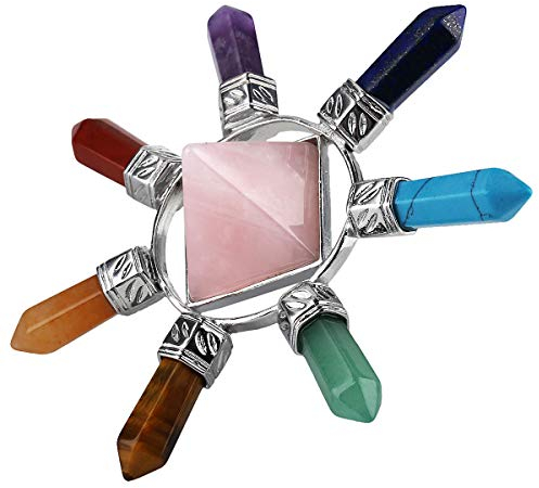 Nupuyai Energie Generator Pyramide 7 Chakra Punkte mit Rosenquarz Kristall Energiegenerator Heilstein für Reiki Meditation