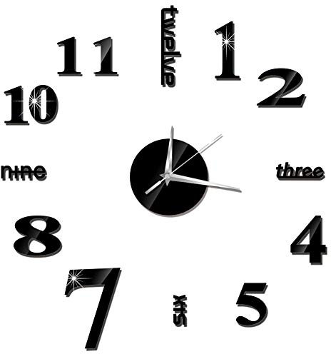 Joopark Orologio da Parete in Acrilico, Grande Orologio da Parete Fai-da-Te Orologio da Parete Moderno 3D con Numeri di Specchio Adesivi per Decorazioni per Ufficio Camera da Letto Soggiorno