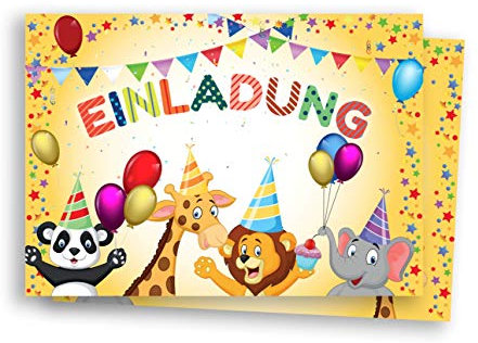 Friendly Fox Zootiere Einladung, 12 Einladungskarten Kindergeburtstag Zoo Tierpark Safaripark, Geburtstagseinladung