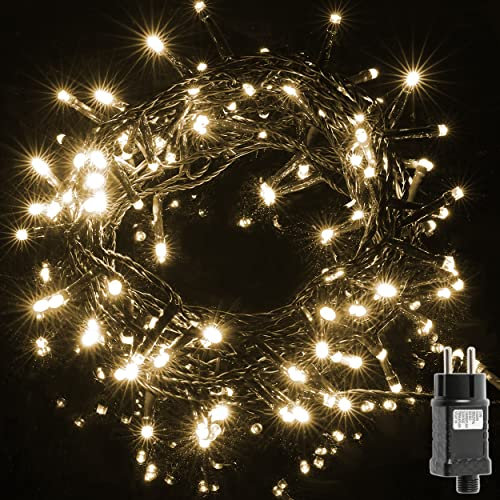 H HANSEL HOME Guirnalda Luces Led de Navidad Luces de Árbol de Navidad Uso Interior/Exterior IP44 Impermeable Cable Verde (Luz Cálida, 140 Leds 7M)