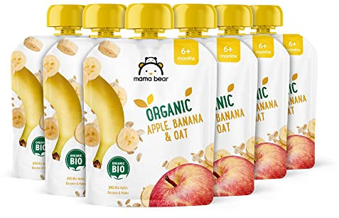 Amazon-Marke: Mama Bear vegetarisch Quetschie Bio Apfel, Banane und Haferflocken, 90g (6er-Pack)