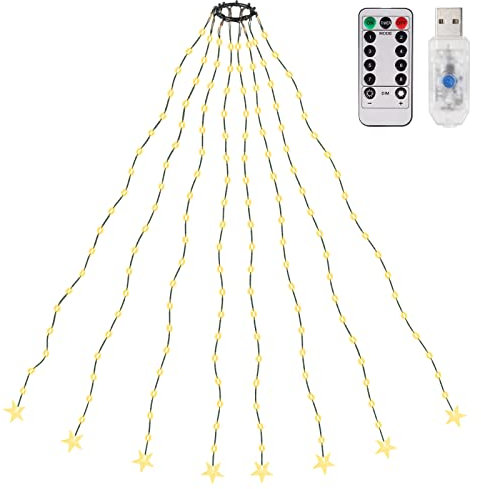 SALCAR 1,5m Christbaumbeleuchtung mit Ring, Weihnachtsbaum Lichterkette mit 8 Girlanden, 120 LED Lichterkette für Baum, Tannenbaum, Grüngürtel, Busche - Warmweiß