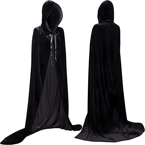 YIHELU Mantello nero per Halloween, mantello con cappuccio, costume in velluto nero, unisex, per adulti, bambini, per cosplay, feste, Halloween, carnevale, costume da vampiro (L)