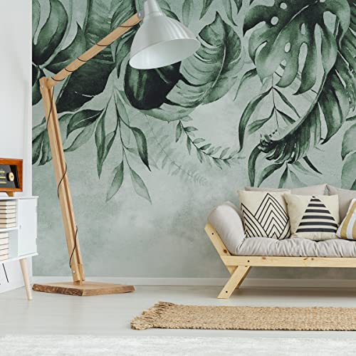 Wallepic Vlies Fototapete Natur Tropisch Pflanzen Blätter Monstera 180 x 120 Moderne Tapete XXL Palmen Wand Beton Wohnzimmer Schlafzimmer Büro Flur Wandtapete Br. 180 cm x Hö. 120 cm