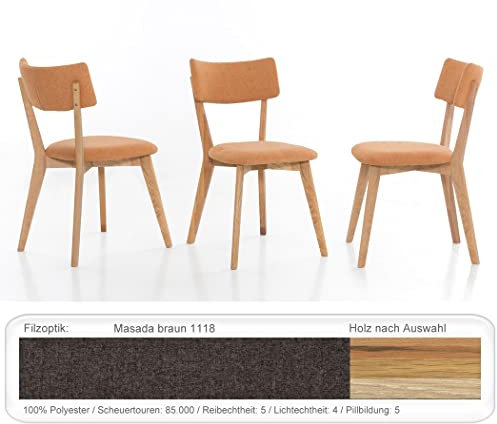 expendio 4X Stabiler Holzstuhl Norina 32 Polsterstuhl Esszimmerstuhl Küchenstuhl Massivholzstuhl Verschiedene Varianten, Holzart:Kernbuche geölt, Bezugstoff:Masada braun